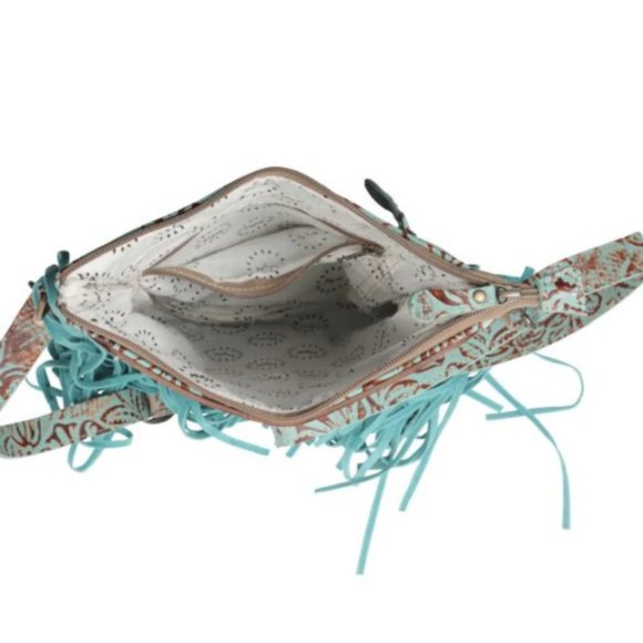 HAND TOOLED LEATHER FRINGE PURSE BY MYRA BAG - Picture 2 of 5